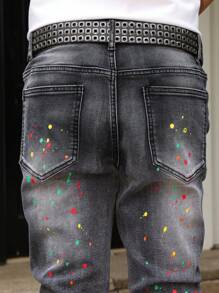 Manfinity LEGND Men's Distressed Relaxed Fit Tapered Leg Jeans - Grey - View 8