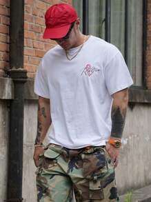 DAZY Men Heart Print Round Neck Short Sleeve Tee - White - View 7