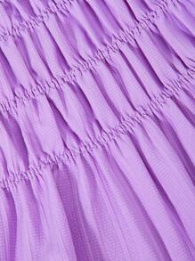 SHEIN Sparklyn 2 件套青少年女孩休闲纹理泡泡褶修身吊带背心和阔腿裤套装，甜美可爱风格适合日常、度假、外出、姐妹拍照 - 紫色 - 查看 5