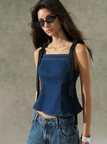 LYSMO Women Summer Casual Zip Back Denim Shirt - Multicolor - View 1