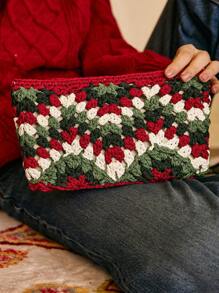 SHECARRY Contrasting Color Crocheted Holiday Christmas Gift Clutch - Multicolor - View 6