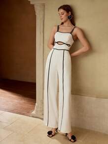 MOTF CONTRAST TRIM CUT OUT CAMI JUMPSUIT - White - View 1