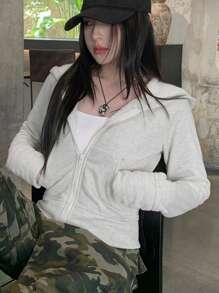 DAZY Women's Hooded Slim-Fit Sweatshirt, Autumn Jacket Zip Up