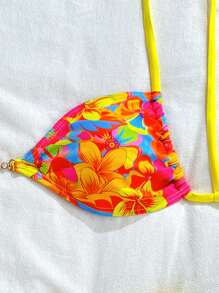 SHEIN Swim 2pcs/Set Summer Holiday Women Printed Beach Random Strap Top And Thong Bikini Set - Multicolor - View 3