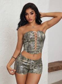 SHEIN ICON Women's Vintage Sexy Cross Strap Denim Bustier Top, Summer - Black - View 5