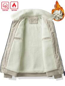 Manfinity Homme 宽松男士长袖灯芯绒字母拼接保暖内衬夹克，秋冬款