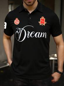 Manfinity Homme Men's Letter Print Short Sleeve Casual Commute Polo Shirt Polo Shirts For Men Men Golf Shirt Men Clothing Men Polo Shirts - Black - View 1