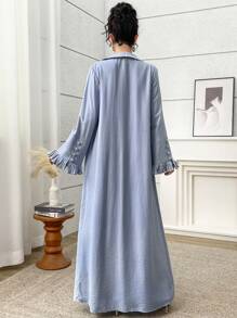 Yasmyna 女士优雅宽松喇叭袖金属纽扣长袍，端庄长袍 - 藍色 - 查看 3