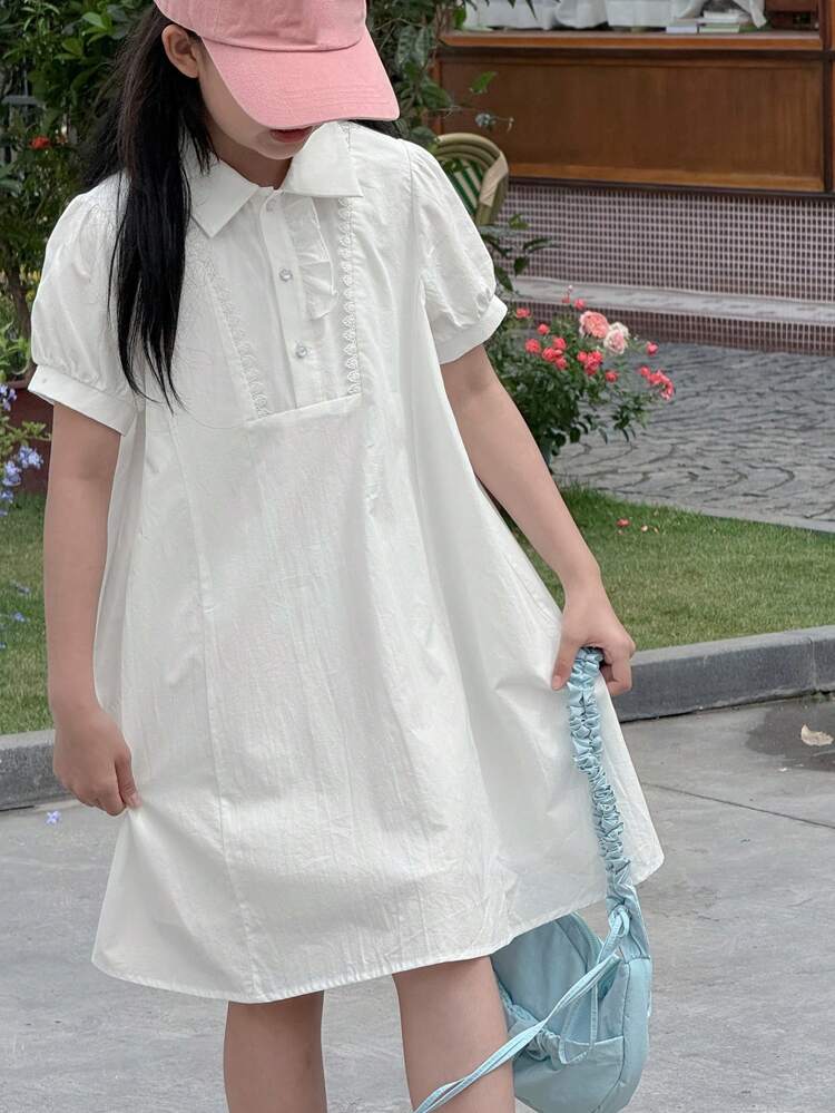 Tween Girl Collared Woven Short Sleeve Dress, Summer,Back To School Clothes
