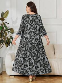 Lacomfia Váy rộng rãi in họa tiết Ả Rập tay 3/4 cỡ lớn - màu đen - Xem 2