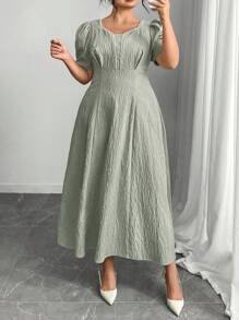 Modelyn PPlus Size Earl Decor Elegant Women's Dress - Green - View 4