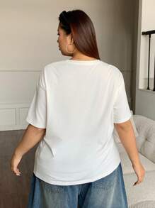 Dazy Plus Maglietta bianca estiva oversize da donna con stampa a lettere di colore unito