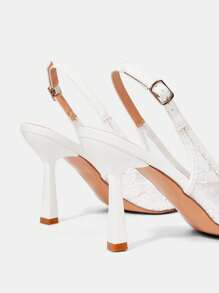 CUCCOO HITCHD 女士尖头蕾丝刺绣高跟鞋，优雅浪漫白色女士浅口鞋，新娘婚礼场合高跟鞋 - 白色 - 查看 11