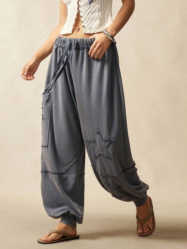 Bohemela BOHO Country Vacation Casual Solid Color Knit Low Waist Loose Women Pants