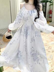 DAZY Vestido de manga larga con estampado floral elegante para mujer, primavera/verano