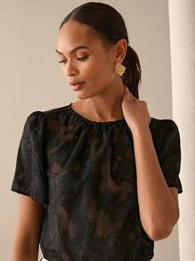 Lilora Damen elegante einfarbige Bluse mit Puffärmeln, Sommer