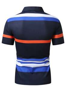 Manfinity Homme Men's Mature Streetwear Digital Print Striped Polo Shirt, Short Sleeve - Multicolor - View 2