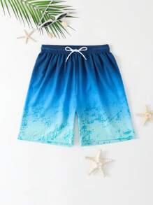 SHEIN 青少年男孩图案印花沙滩短裤，休闲又时尚，适合夏季 - 彩色 - 查看 3