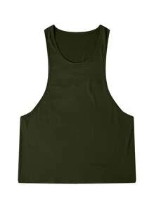 Manfinity Dauomo Men's Solid Color Round Neck Casual Loose Fit Tank Top, Versatile - Army Green - View 3