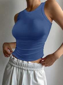 DAZY Women Solid Color Crew Neck Sleeveless Tank Top, Casual Everyday Wear