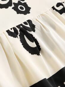 SHEIN Nastolatki Eid Al Adha, Ramadan, Święto Narodowe, Walentynki, Chinoiserie, Narodowe, Luźna koszula z nadrukiem kwiatowym i szerokie spodnie 2 sztuki - Morela - Zobacz 4