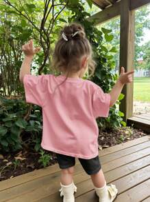 SHEIN Leap Crew Baby Girl Casual Simple Short Sleeve 2 Pieces Set, Suitable For Spring/Summer - Multicolor - View 2