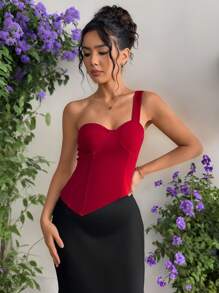 INAWLY Top sin tirantes de un solo hombro y espalda cruzada, con bajo asimétrico, de unicolor sexy, para verano