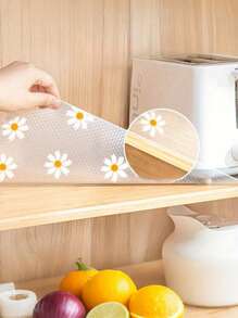 SHEIN 1 rollo de estante de cocina con diseño de margaritas, revestimiento para gabinetes no adhesivo y antideslizante, para cajones, refrigeradores, alacenas, resistente al agua y fácil de colocar.