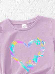 SHEIN Leap Crew Tween Girl Casual Minimalist Short Sleeve And Shorts 2 Pieces Set, Suitable For Summer - Mauve Purple - View 3