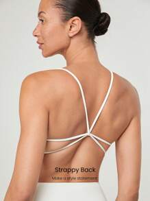 GLOWMODE FeatherFit™ Get Low 超薄交叉背带运动胸罩 低冲击瑜伽普拉提工作室日常休闲装可拆卸罩杯 - 白色 - 查看 3