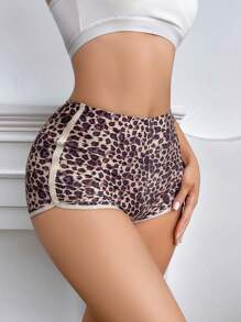 SHEIN 4 piezas Paquete de Calzones casuales de mujer con estampado de leopardo y cintura elástica