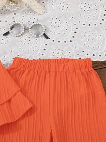 2pcs/Set Young Girl' Fashionable & Comfortable Ruffle Strap Top And Pants Suit, Suitable For Summer Holiday - Orange - View 5
