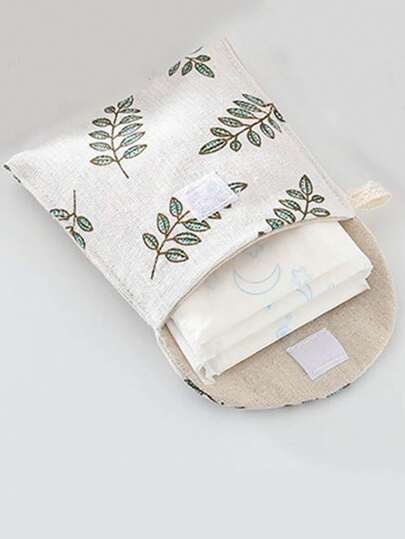 1 pieza Bolsa de almacenamiento de toallas sanitarias de tela no tejida, bolsa de almacenamiento de tampones con patrón de hojas moderno para almacenamiento de toallas sanitarias para viajes, bolsa de cosméticos, organizador de vacaciones, organizador de maquillaje de gran capacidad, estuche de maquillaje, para lápiz labial, pincel, cuidado de la piel, teléfono móvil, monedas, artículos pequeños, para el hogar, regalo, vacaciones y festival de Halloween Navidad de uso multifuncional, vibraciones bohemias