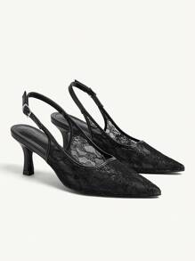 CUCCOO CHICEST أحذية نسائية موديل بوان سوداء من الدانتيل ذات كعب عالي مناسبة للذهاب إلى العمل والمواعيد والحفلات والتسوق والعطلات' - الأسود - مشاهدة 2