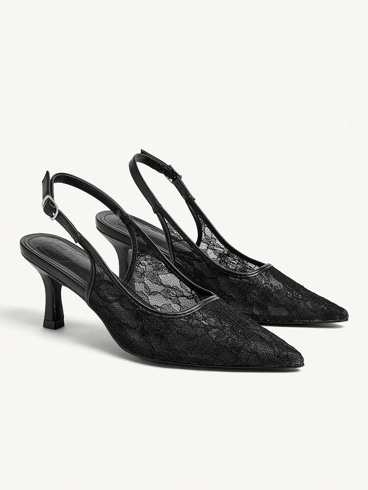 CUCCOO CHICEST Women's Fashion Black Lace Point Toe Stiletto High Heel Pumps, Suitable For Commuting, Dating, Party, Shopping And Holiday For Christmas Elegant Shoes Wedding Shoes Summer Shoes Bride Shoes