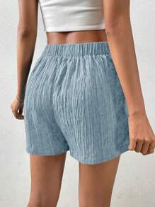 Chiquease Women High-Waisted Asymmetric Hem Solid Color Fashion Skort - Dusty Blue - View 2