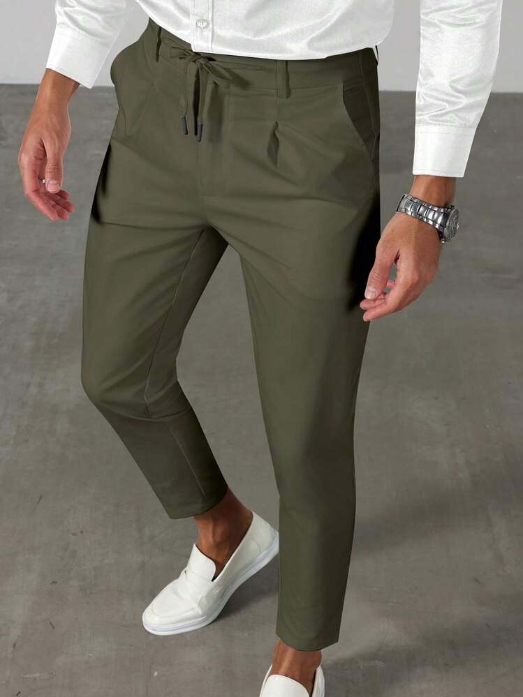 Manfinity Mode Men's Army Green Summer Casual Business Office Dress Pants,Solid  Color Drawstring Waist Tie Trousers For Commuting,Banquets & Everyday  Wear,Formal, Ceremony | SHEIN USA