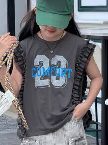 Dazy Kids Tween Girl T-Shirt, Fall Collection - Dark Grey - View 3