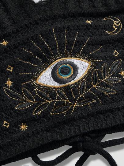 Hippie Women Summer Boho Style Chic Moon & Star Embroidery Knit Top, Green & Blue Colors