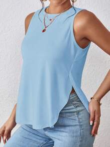 Chiquease Áo ba lỗ không tay màu trơn thời trang dành cho nữ, phù hợp cho mùa hè - Màu xanh nhạt - Xem 5
