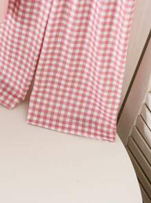 SHEIN Playful Pals 2 件套女婴幼儿休闲可爱熊图案短袖 T 恤和裤子套装，春夏 0-3 岁 - 粉色 - 查看 5