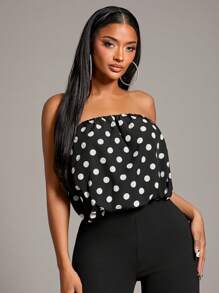 SHEIN SXY Top a fascia con stampa a pois alla moda per donna, abbigliamento da vacanza estiva