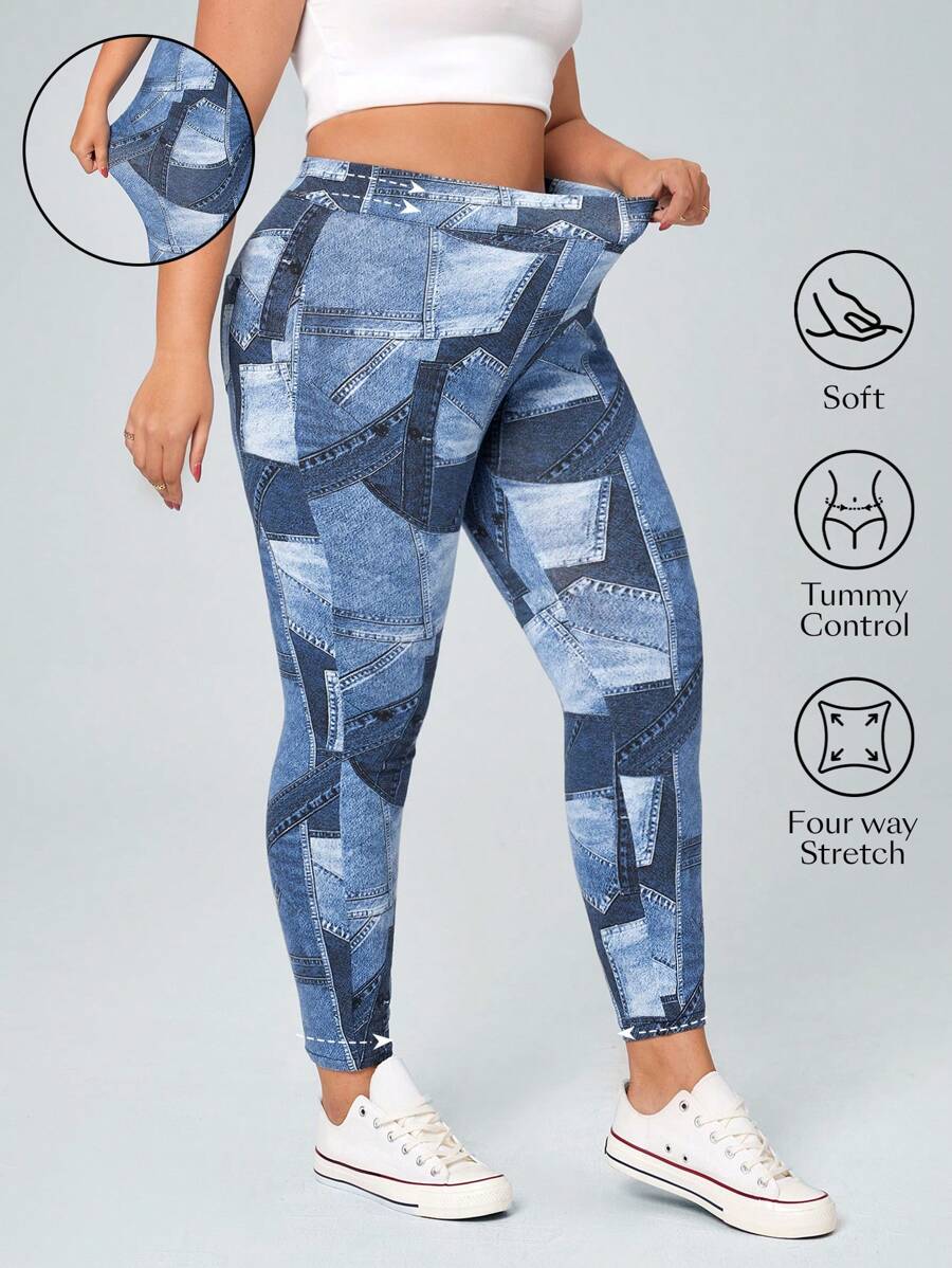 SHEIN Essnce Plus Size Stretch Slim Fit Stretchy Knit Casual Jeans - Light Grey - View 1