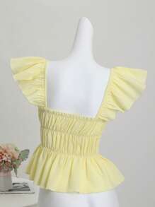 Sweetra Women's Yellow Cap Sleeve Pleated Shirt, Summer