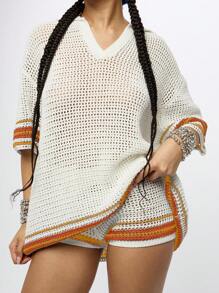 SUMWON WOMEN Coprispalle in maglia all'uncinetto con scollo a V oversize, copricostume estivo per spiaggia e piscina, abito in rete stile boho per vacanze, festival a Palm Springs