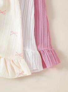 SHEIN 3pcs/Set Girls Summer Dresses, Bow Strap Solid & Striped Casual Dress Outfits, Suitable For Daily Wear, Girls-Exclusive Dresses - Multicolor - View 4