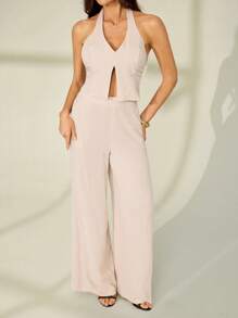 SHEIN Tall 女士两件套日常穿着套装，露背上衣和裤子