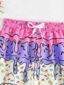 SHEIN Boy Ice Cream Print Drawstring Waist Summer Beach/Swimming Shorts - Purple - View 4