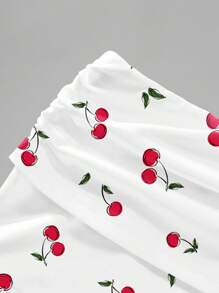 SHEIN Essnce Bộ 2 chiếc/Bộ đồ lót ren cho nữ và quần short xếp ly, họa tiết anh đào thích hợp cho mùa hè - Nhiều màu - Xem 4