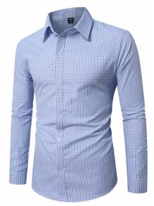 Manfinity Mode 男士休闲格子前扣长袖衬衫 - 彩色 - 查看 4